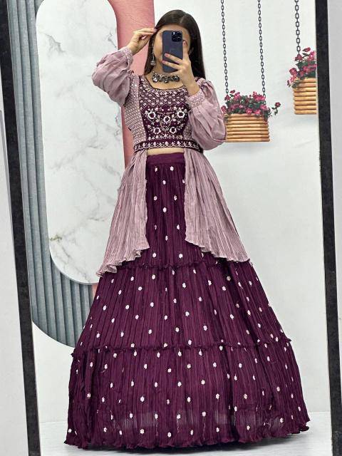 Launching Rakhi Pc 419 Chinon Purple Bridal lehenga choli supplier